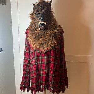 Werewolf Costume Plaid Top with mask size medium